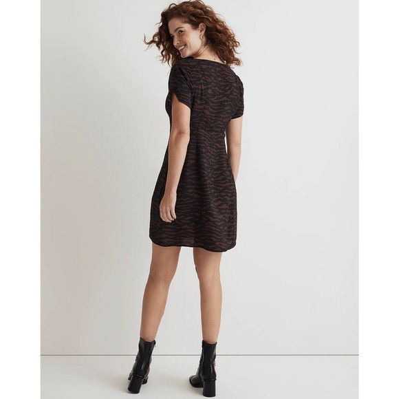 MADEWELL Black V-Neck Mini Dress in Abstract Animal NWT Size 4 - Picture 4 of 10